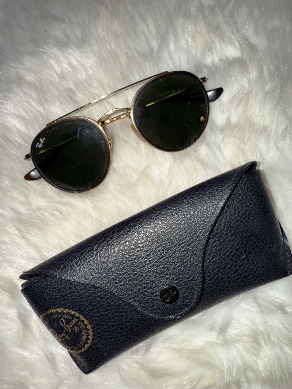 Ray-Ban Unisex Round Metal Sunglasses - Gold Frame, Green/blk Lenses, Black Case